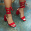 New Women Platform Summer Lace Up Thick High Heel Shoes