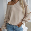 Casual Solid Color Long Lantern Sleeve Ruffle Knitting Tops