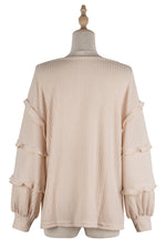 Casual Solid Color Long Lantern Sleeve Ruffle Knitting Tops