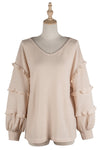 Casual Solid Color Long Lantern Sleeve Ruffle Knitting Tops