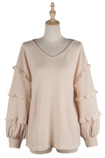 Casual Solid Color Long Lantern Sleeve Ruffle Knitting Tops