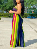 Halter Multi Color Strapless Wide Leg Backless Jumpsuits