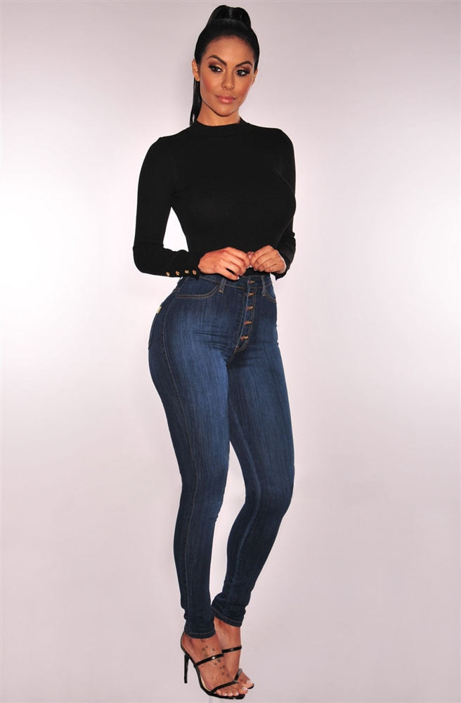 New High Waist Plus Size Fashion Stretch Denim Pencil Jeans