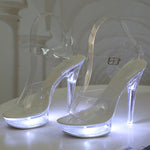 Women Light Up Glowing  Luminous Clear  Platform  LED High Heel Transparent   Shoes