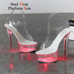 Women Light Up Glowing  Luminous Clear  Platform  LED High Heel Transparent   Shoes