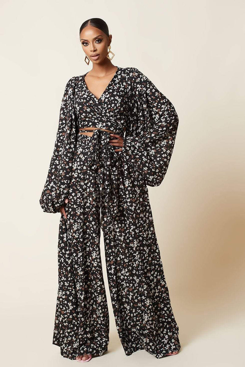 New Digital Printing Bind Lantern Long Sleeves Wide-Legged Pants Suit