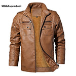 Men  Winter Fleece Casual Motorcycle  Genuine Leather Jacket